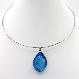 Blue and silver Murano teardrop pendant on collar necklace