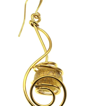 Arabesque long golden earrings with gold Murano bead