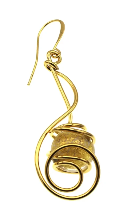 Arabesque long golden earrings with gold Murano bead