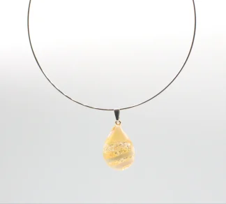 Murano Teardrop collar necklace in swirl and dotted translucent pattern, cream color