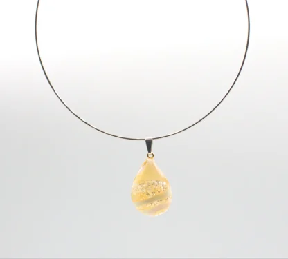 Murano Teardrop collar necklace in swirl and dotted translucent pattern, cream color