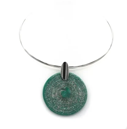 murano glass green disc pendant on silver collar