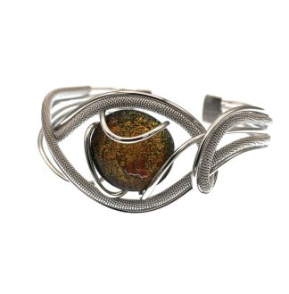 silver bracelet with gold-bronze glass