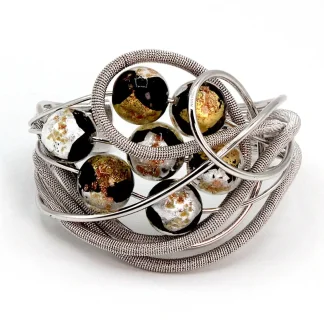 Serpentine silver black gold Murano cluster cuff bracelet