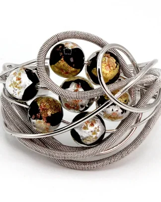 Serpentine silver black gold Murano cluster cuff bracelet