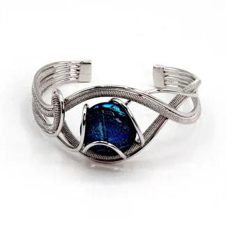 serpentine silver cuff bracelet with blue Murano glass gead