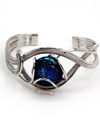 serpentine silver cuff bracelet with blue Murano glass gead