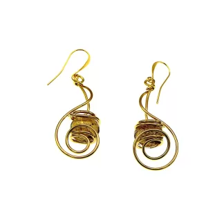arabesque shape long Murnao glass earrings with gold red Murano glass beads