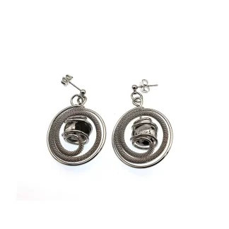 spiral wrapped wire drop earring with silver Murano glass bead