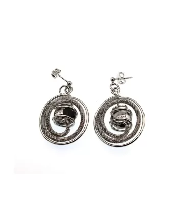 spiral wrapped wire drop earring with silver Murano glass bead