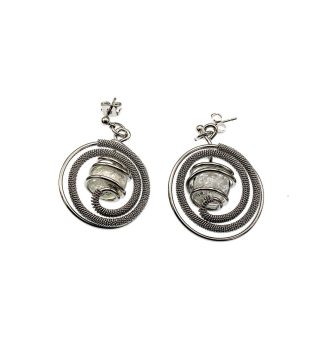 spiral wrapped wire drop earring with silver Murano glass bead