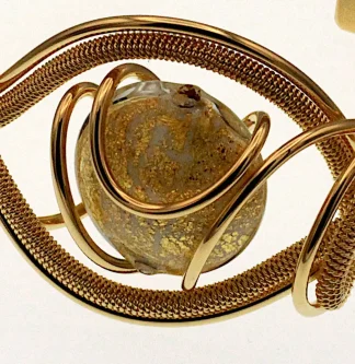 Serpentine shaped cuff bracelet with multi-strands wrapped wire and a gold Murano glass bead