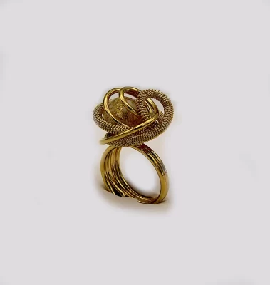 golden weave wire wrapped ring with gold Murano glass bead