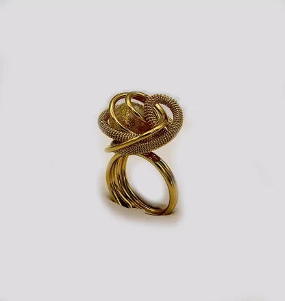 golden weave wire wrapped ring with gold Murano glass bead