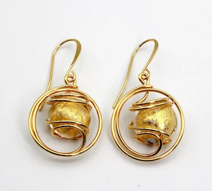 Swirling Drop Earring Gold Bead