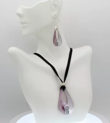 Lavender and silver teardrop pendant and earring set