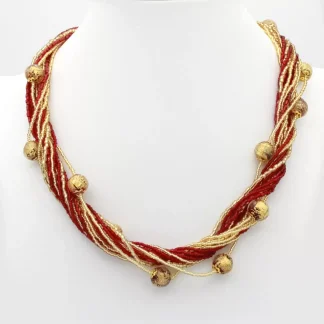Red and gold Murano glass twisted bead multi strand necklace
