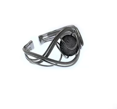 serpentine silver cuff grey Muran glass-grey-side view