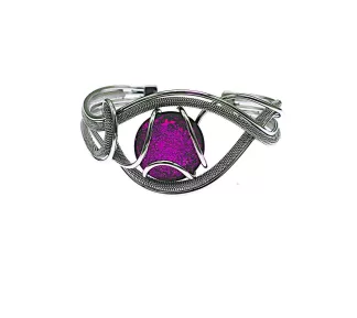 Serpentine silver cuff bracelet with purple Murano glass bead