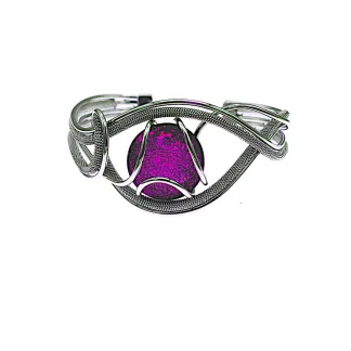 Serpentine silver cuff bracelet with purple Murano glass bead