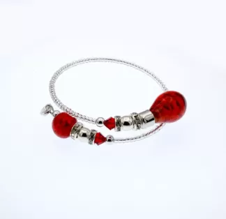 clear Murano glass bead wrap bracelet with red large drop bead and red and silver details