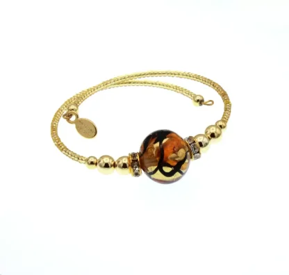 Murano glass gold wrap bracelet gold seed beads with one large bead gold and amber with bling details