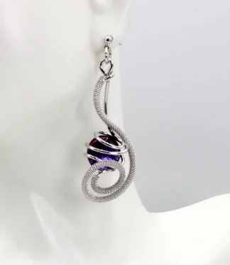 swirl long earring with purple murano bead