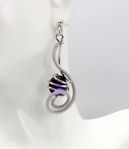 swirl long earring with purple murano bead