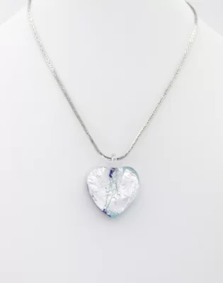 Heart necklace Murano glass silver on two tones of Murano glass on a 14 inch silver tone cobra chain
