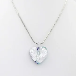 Heart necklace Murano glass silver on two tones of Murano glass on a 14 inch silver tone cobra chain