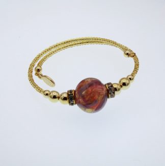 Murano glass gold wrap seed bead bracelet with one large pink and gold bead and