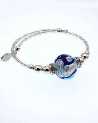 Murano glass silver wrap bracelet with silver and blue large glass bead and bling details