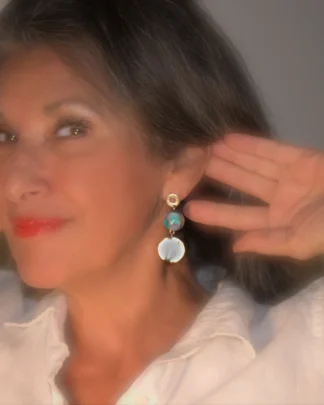 Aqua silver Murano drop earring 2 inches long with 1 inch diameter globe Murano lampwork bead, stud wire, and silver disc attached