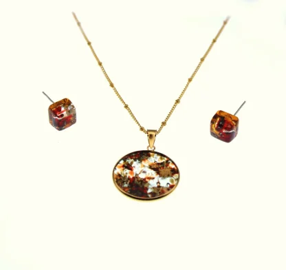 Red and gold Murano disc necklace and earring set
