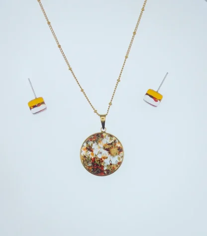 Red and gold Murano disc necklace and earring set