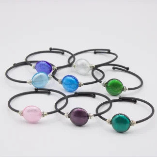 Snap memory black band bracelets with in assorted color Murano glass beads with bling detail