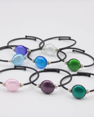 Snap memory black band bracelets with in assorted color Murano glass beads with bling detail