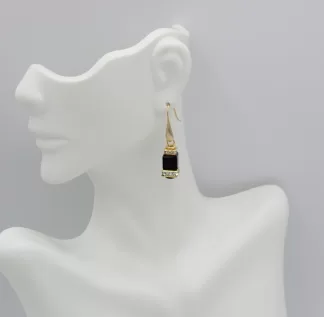Dramatic black cube of Murano beveled crystal earring with bling details