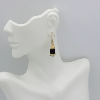 Dramatic black cube of Murano beveled crystal earring with bling details