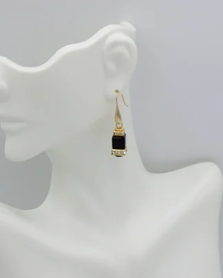 Dramatic black cube of Murano beveled crystal earring with bling details