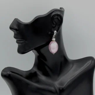 Pink Murano lustrous egg shaped drop earring with silver details
