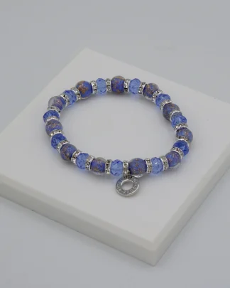 Blue multi-toned Murano glass stretch bracelet stretch bracelet with bling and silver details