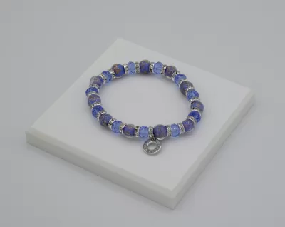 Blue multi-toned Murano glass stretch bracelet stretch bracelet with bling and silver details