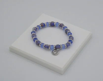 Blue multi-toned Murano glass stretch bracelet stretch bracelet with bling and silver details