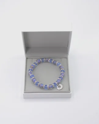 Blue multi-toned Murano stretch bracelet with bling in gift box