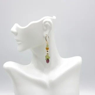 Crystal cluster delicate multicolored Murano glass drop earring about 2.5 inches long with gold French wires