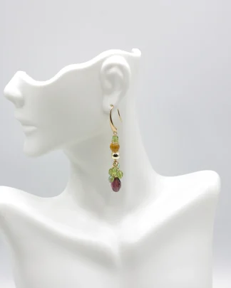 Crystal cluster delicate multicolored Murano glass drop earring about 2.5 inches long with gold French wires