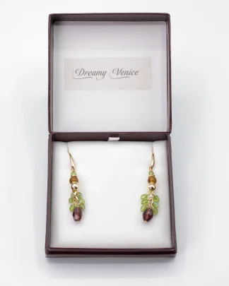 Crystal cluster delicate multicolored Murano glass drop earring about 2.5 inches long with gold French wires in gift box