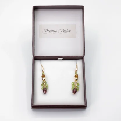 Crystal cluster delicate multicolored Murano glass drop earring about 2.5 inches long with gold French wires in gift box