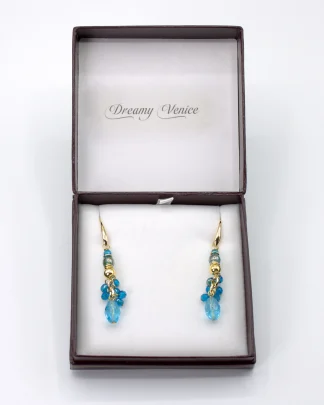 Murano glass Crystal Clusters Drop Earring Blue in gift box